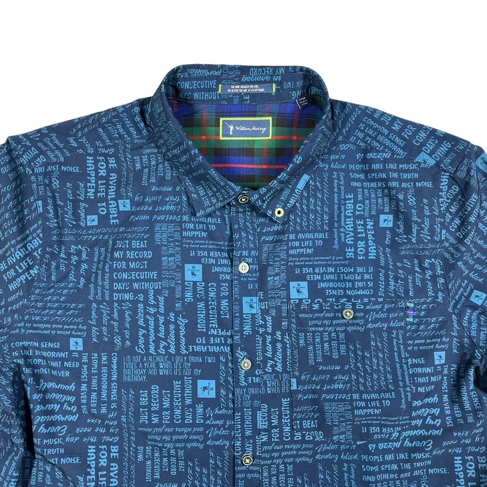 William Murray Golf Button Up Shirt Mens Large Navy Blue Typography Print - Picture 5 of 16
